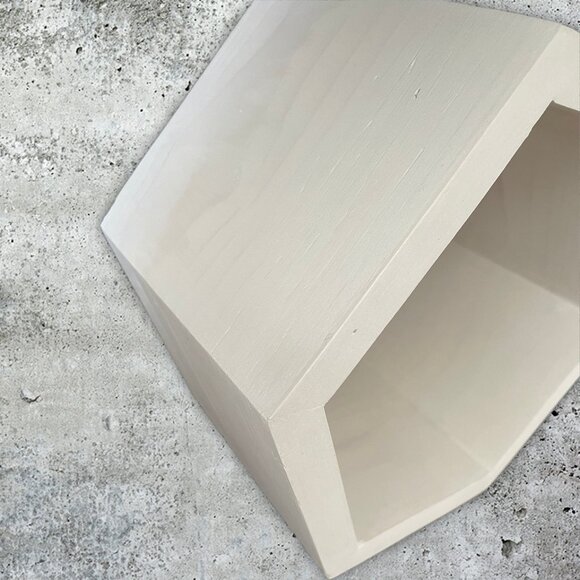 Whitewashed Hexagonal Shelf – Floating Wooden Wall Shelf – Rustic Home Decor - Picture 3 of 5